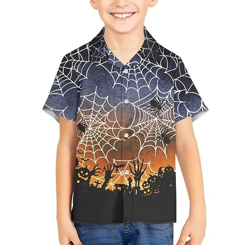 Pinupub Kids Button Down Halloween Shirts for Boys Girls Short Sleeve Spread Collar Hawaiian Shirt3