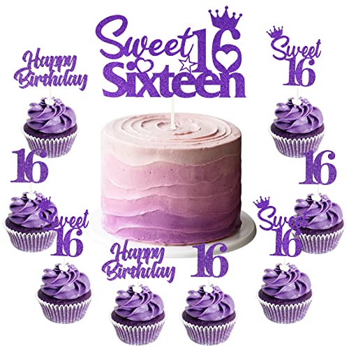 Décoration gâteau 16 ans violet chic pour soirée d'anniversaire fille et garçon - 25 toppers