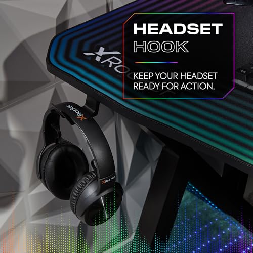 X-Rocker Infinity RGB Gaming Desk 140 x 60cm, Large Gaming Table for Laptop Home Office Desk, with Headphone Hook and Cup Holder, Includes FREE Mouse Pad BLACK - Image 7
