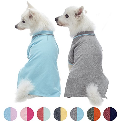 Blueberry-Pet-Pack-of-2-Back-to-Basic-Cotton-Blend-Dog-Polo-Shirts-in-Sky-Blue-and-Light-Grey-Back-Length-12-Clothes-for-Dogs Blueberry Pet Pack of 2 Back to Basic Cotton Blend Dog Polo Shirts in Sky Blue and Light Grey Back Length 12 Clothes for Dogs