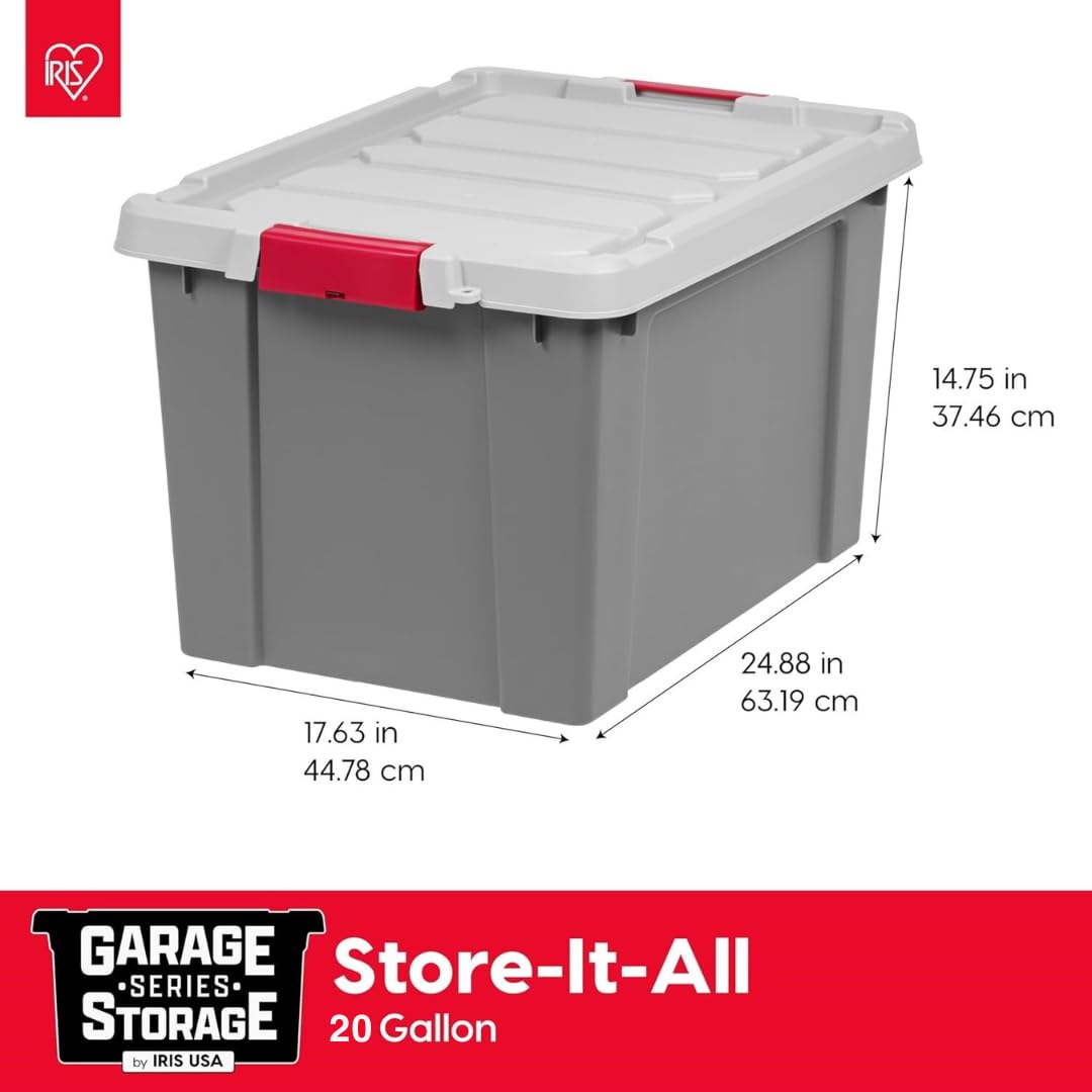 IRIS USA verschließbare Aufbewahrungsboxen mit Deckel, 6 Stück, grau, robust, langlebig, stapelbar, große Garagenorganisationsbehälter, Umzugswannen, robuste Werkzeugbox