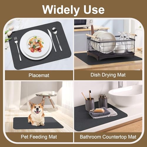 Image of RECLUSE Dish Drying Mat for Kitchen Counter, Diatomite Large Mat, Fast Absorbent Quick Drying Dish Mat, Dish Drying Rack Kitchen Mat with Waterproof Insulation Non-slip Placemat Drain Plate(40*60 cm)