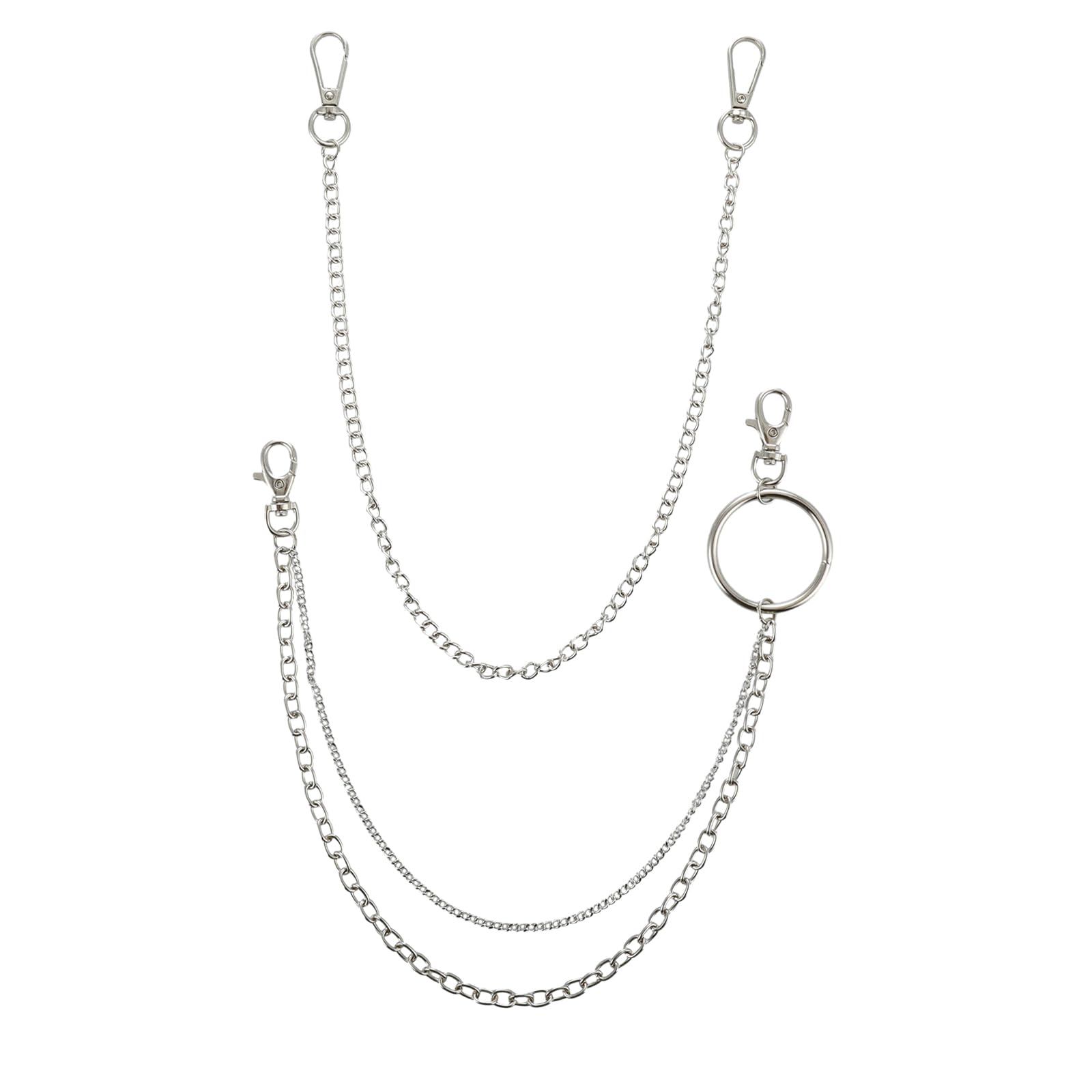 Grevosea2 Pieces Belt Chain Set, Silver Wallet Chain Heavy Duty Jeans Chains Pocket Chain Pants Chain Hip Hop Rock Chains for Pants Belt Jeans Wallets and keys (19” and 21”)