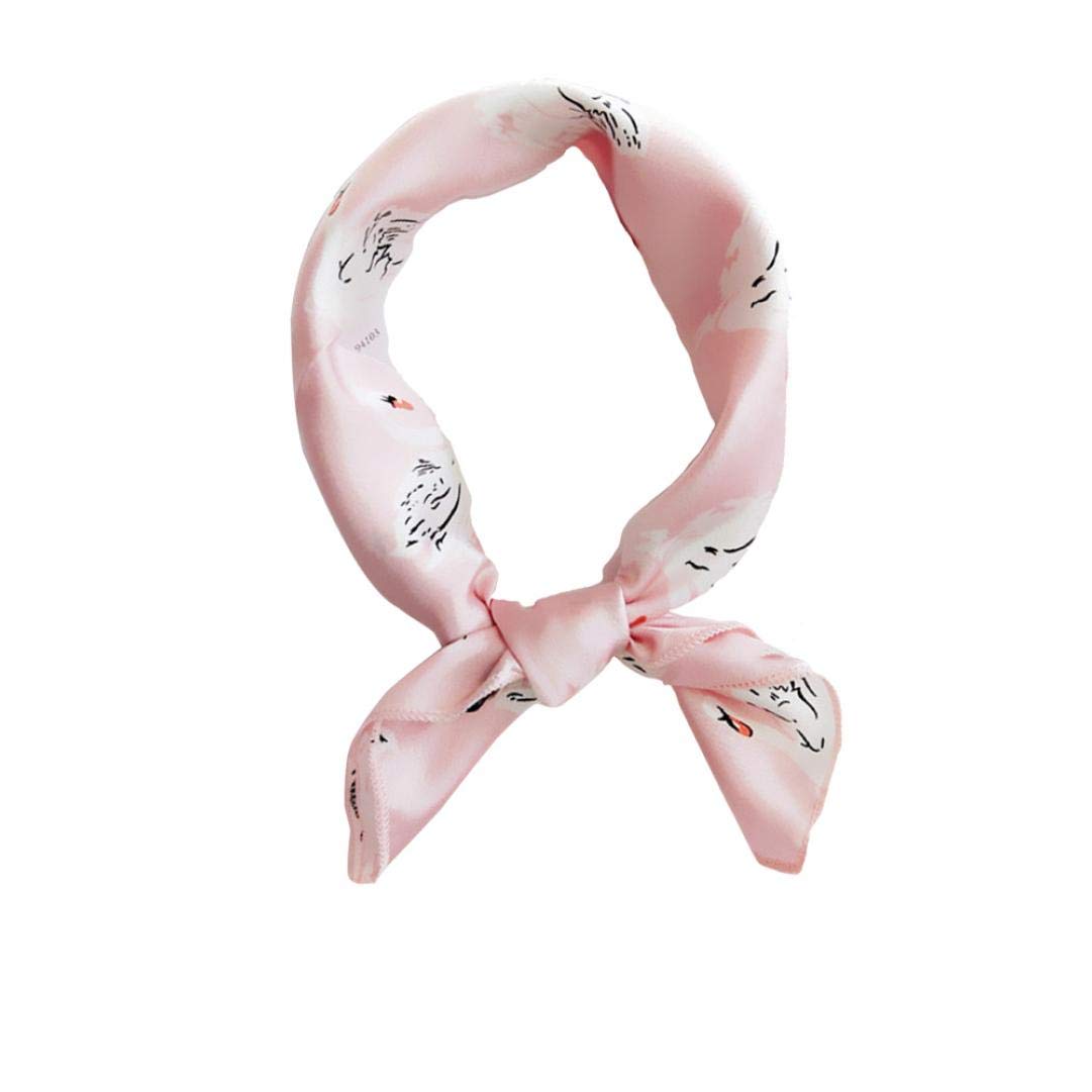 Byfri Women's Pink Silk Satin Square Scarf Floral Print Hair Headscarf Fashion Neckerchief Bandanas Neck Tie