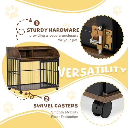 Merax 38” Heavy Duty Medium Dog Crate Indoor Furniture, Wooden Metal Kennel Pet Cage with Lockable Wheels & End Table Double Layer Storage, Brown Merax 38” Heavy Duty Medium Dog Crate Indoor Furniture, Wooden Metal Kennel Pet Cage with Lockable Wheels & End Table Double Layer Storage, Brown