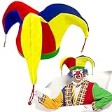 Mardi Gras Hat Court Jester Hat Clown Hat Rainbow Felt Hat with Bells for Jester Costume Mardi Gras Props Masquerade Parade Carnival Halloween Party Accessories