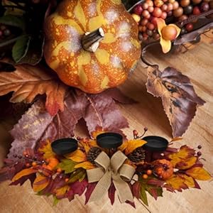 Thanksgiving Centerpiece with 3 Candle Holders,Fall Harvest Decor,Autumn Fall Maple Leaves Pumpkin Berry Candle Holder for Tabletop Display Table Kitchen Thanksgiving Décor,Harvest Festival Thanksgiving Centerpiece with 3 Candle HoldersFall Harvest DecorAutumn Fall Maple Leaves Pumpkin Berry Candle Holder for Tabletop Display Table Kitchen Thanksgiving DecorHarvest Festival