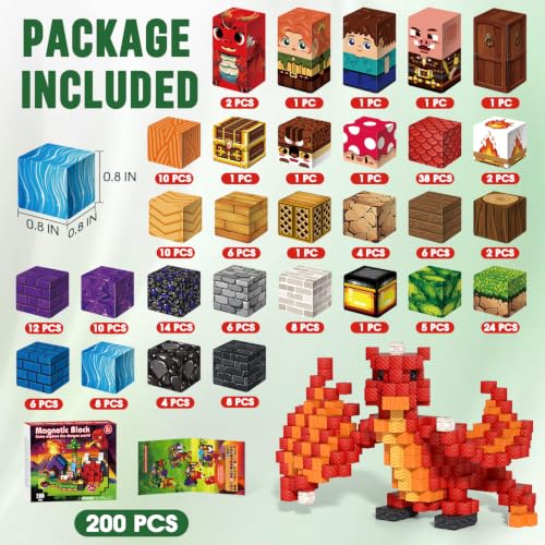 Kryzomat 200 PCS Magnetische Bausteine, Magnetic Building Blocks Drache – Ansicht 2