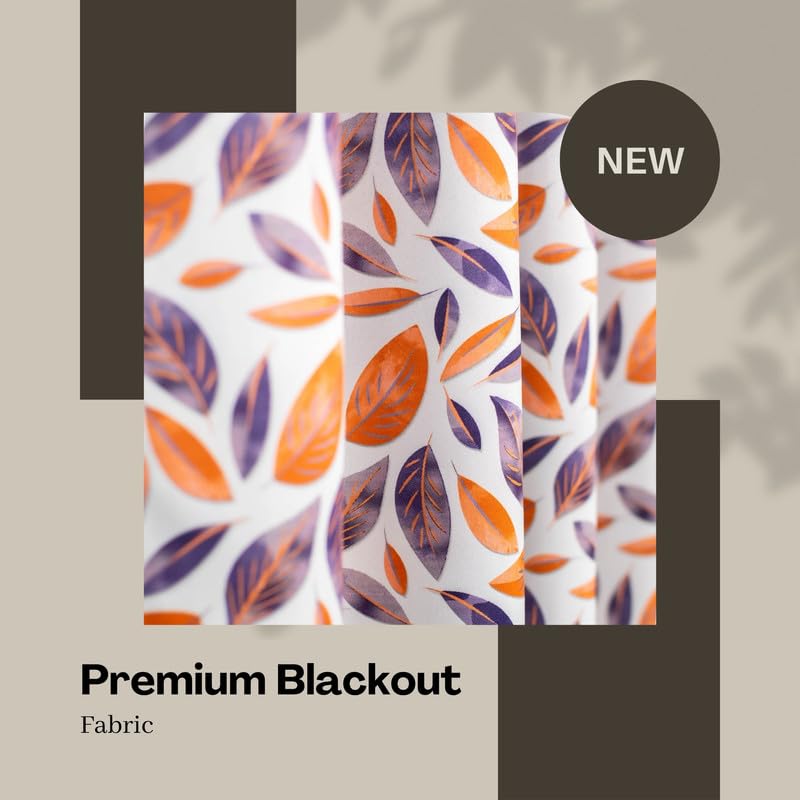 Image of Blackout 9 feet Long Curtains Set of 1 with Tie Back, parda 9 feet Long, Foil Printed Curtain for Living Room, Bedroom, 80-85% Blackout, Perfect for Home (9 Feet, Purple, Orange and Off White)