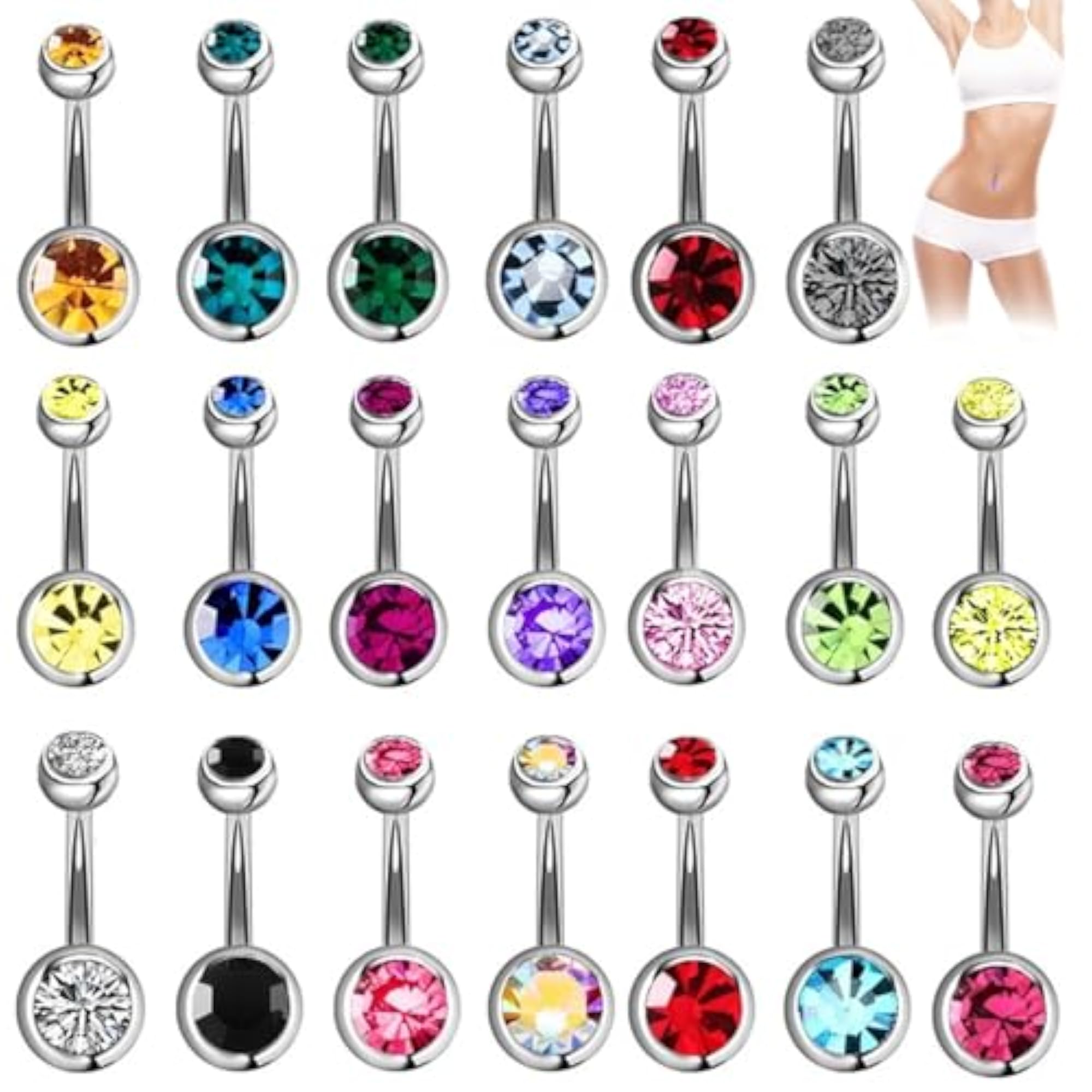 20 Pcs Stainless Steel Belly Bars for Body Piercing