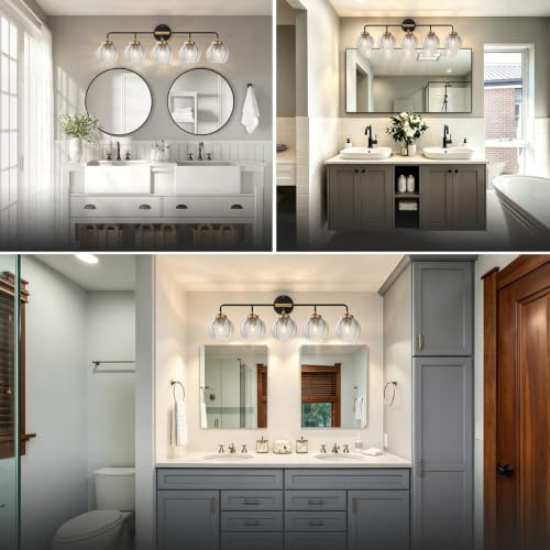 Image of Bathroom 5-Lights Smoke Gray Leaf Texture Glass Vanity Light Fixture