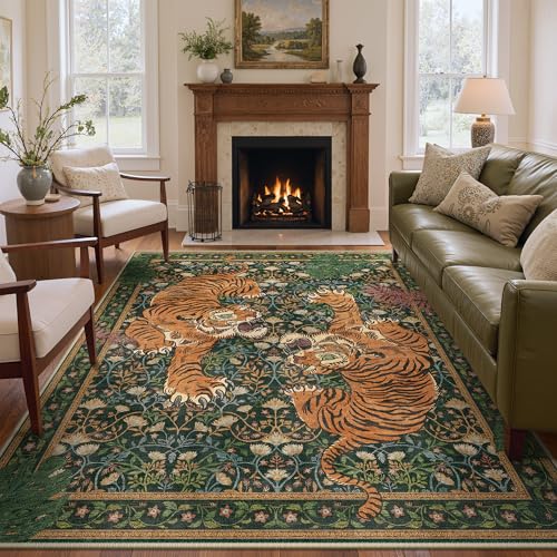 Tapete decorativo Bavni Tiger 8x10 verde rectangular miniatura 1
