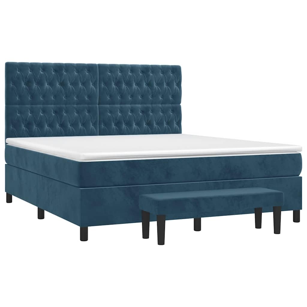 vidaXL Giroletto a Molle con Materasso Blu Scuro 180x200 cm in Velluto