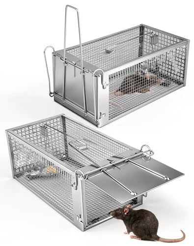 Akunsz 2X Rattenfalle Lebend Groß Lebendfalle Ratte XXL Mausefalle Lebend Rat Trap Käfig für Siebenschläfer Innen & Außen Silbern