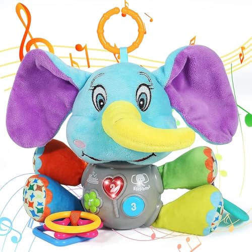 Image of Baby Toddler Boy Girl Toys Gifts 0-6 6 to 12 Months, Luminous Plush Elephant Music Toy, as a Teething Toy, Apply for Car Seats, Cribs and Strollers, Toys Gifts for 1 Year Old Girls Boys