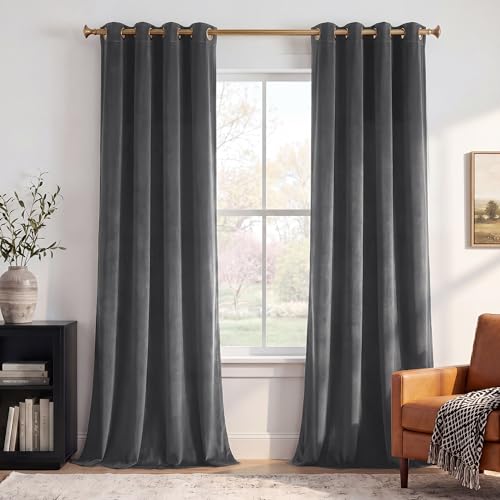 StangH Grey Velvet Curtains Room Darkening for Living Room W52xL96 2 Pcs
