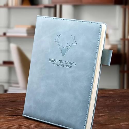 Generisch Vintage A5 Notizbuch mit Hirsch-Prägung, 21x14,4cm, 200 Seiten, Hellblau, Liniert, Hardcover mit 'Keep Going' Motiv