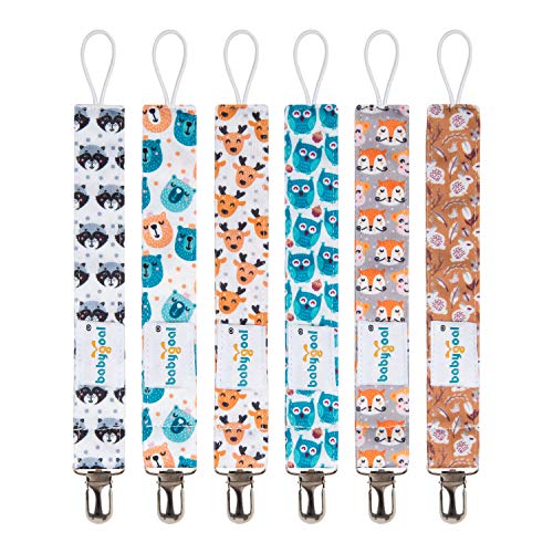 Image of Babygoal Animal Pacifier Clips, 6 Pack Pacifier Holder for Boys and Girls Fits Most Pacifier Styles &Teething Toys and Pacifier Holder for Boys 6MP18