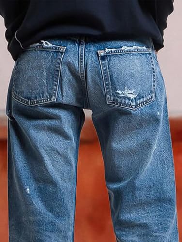 Flamingals Straight Leg Mid Rise Ripped Wash Raw Hem Casual Denim Bootcut Barrel Pants4