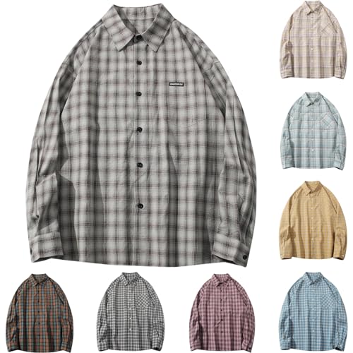 Flannel Shirt for Men Casual Long Sleeve Plaid Shirts Fall Winter Fashion Button Down Wide Lapel Shirt Jacket