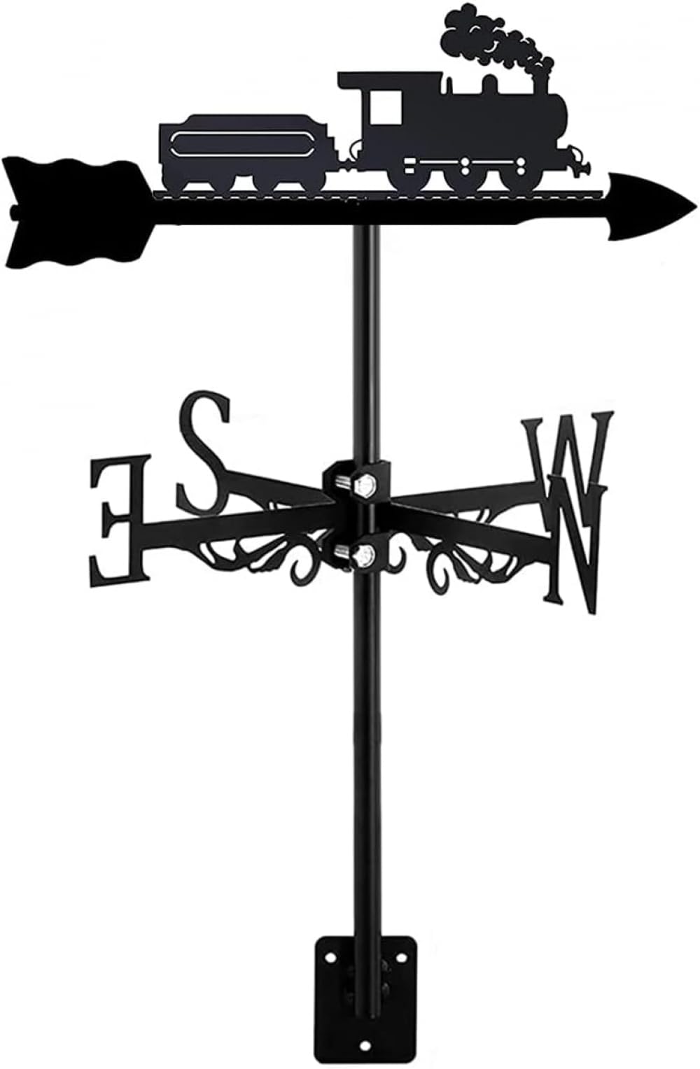 Wind Vane Steam Engine Train Retro Decoration Weather Vane Roof Mount, Direction Indicator Kit Outdoor Weathercock Measuring Tools Easy Use and Install-Black||Locomotive