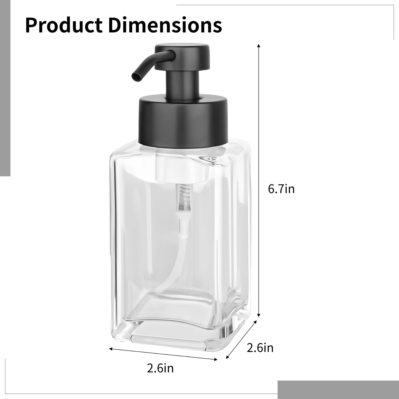 2 STK. Schaumseifenspender aus Glas, 12 oz Glas-Seifenspender mit Pumpkopf, nachfüllbare Flasche für Bad und Küche, rechteckig, mit 6 Etiketten für Ordnung