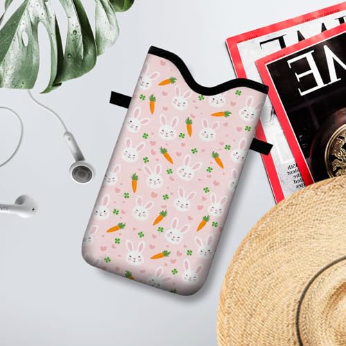 Image of Neoprene Cell Phone Sleeve Pouch Case Bag with Crossbody Strap Neck Lanyard for Women 7.1 X 3.9 in Rabbit