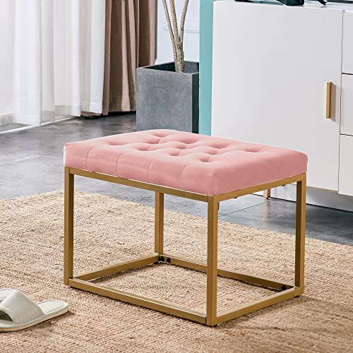 Image of EZAPOR Shoe Bench Pink Velvet - Square Vanity Chair - for Clothes Shop,Living Room, Porch, Fitting Room Bedroom