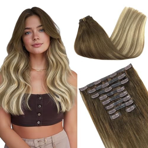 Image of GOO GOO Seamless Clip in Hair Extensions Real Human Hair Remy Extensions