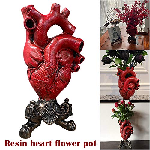 Vaso anatomico a forma di cuore in resina, per fiori, da tavolo, da