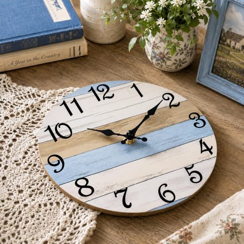 Image of CHYLIN Wall Clock Silent Non-Ticking Battery Operated Rustic Wood Grain