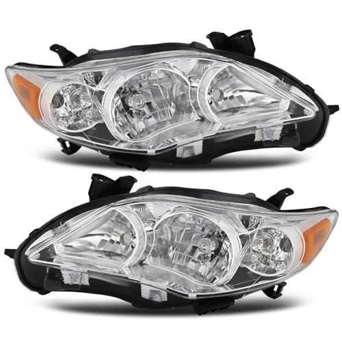 Bincmay Headlight Assembly Fit For 2011-2013 Toyota Corolla 2011 2012 2013 Toyota Corolla Sedan Left and Right Chrome Housing Amber Reflector