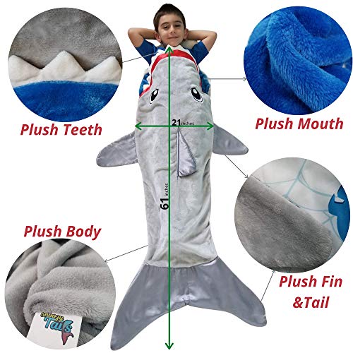 Shark Tail Animal Blanket for Boys. Soft Plush Shark Sleeping Bag Blanket for Kids with Gift Box. Blankie Fun Fin Gray… - Image 4