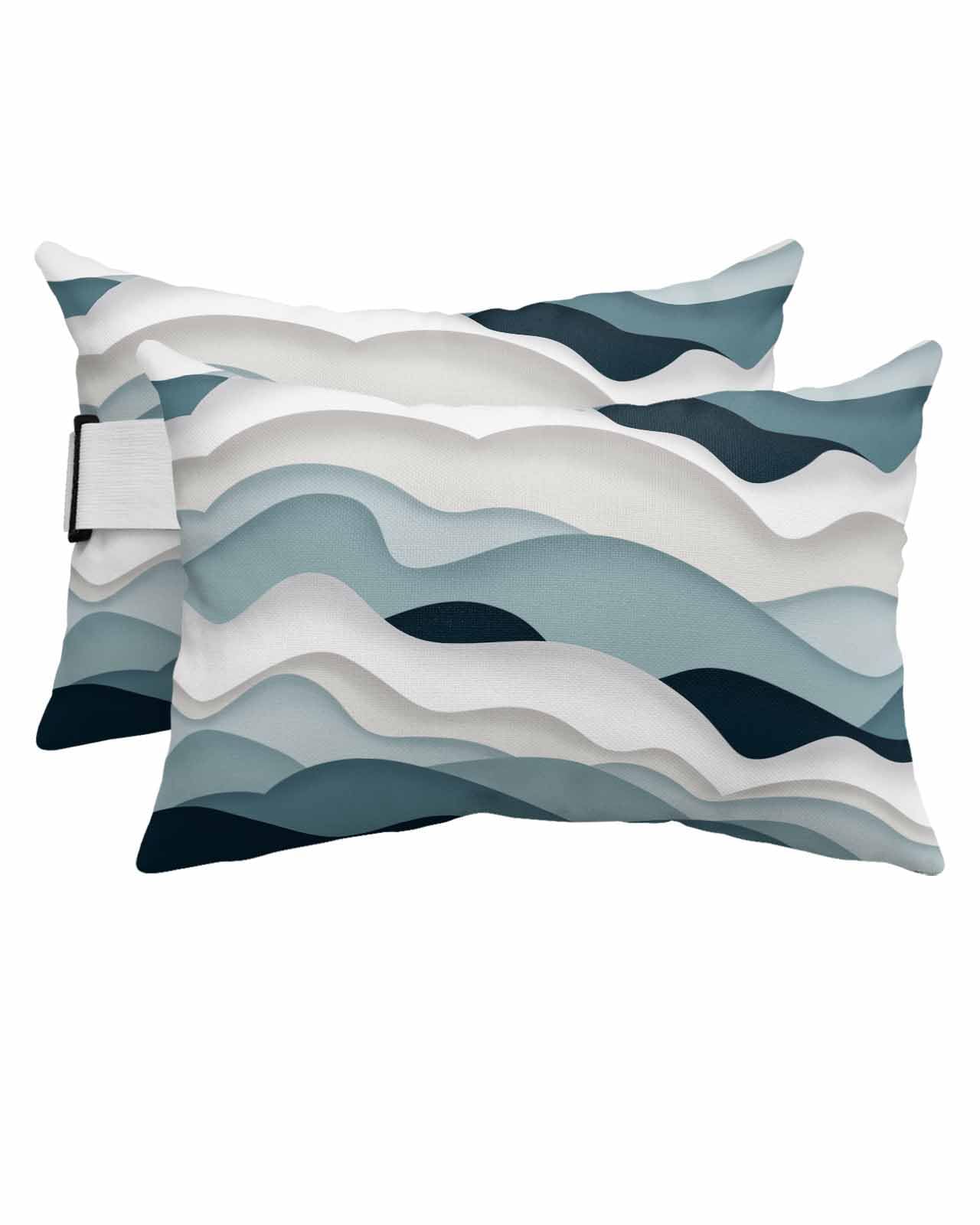 Outdoor Pillows Waterproof with Inserts, Blue Gradient Ocean Wave Pattern Fluffy Lumbar CushionsFade Resistant Lumbar Cushion Covers, Patio Furniture Pillows for Home Balcony Garden Decor 11x16in