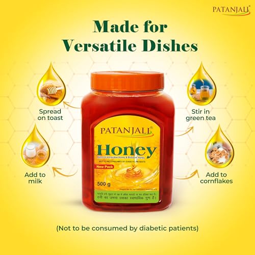 Image of Patanjali Pure Natural Honey 500g - No Added Sugar Raw Natural Bee Madhu Honey | No Artificial Colour | Ideal for Eating Cooking & Daily Wellness Use (Pack of 3)