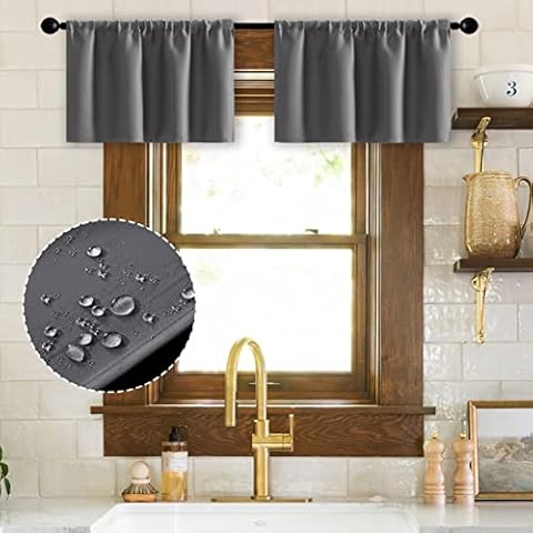 Cenefas de tela opaca impermeables para ventanas de 12 pulgadas de largo, color gris Cover