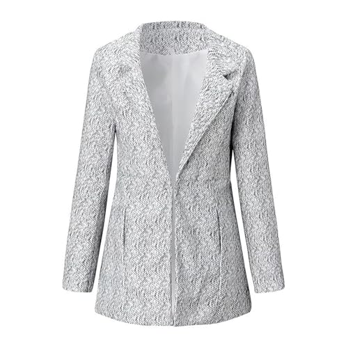 Upliftjoys Jacket, Women's Solid Color Pocket Long Sleeve Open Front Coat, Casual Work Twill Blazer, Slim Fit3