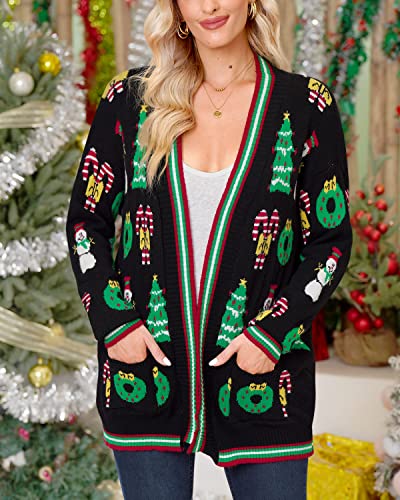 Xmas Santa Long Sleeve Knits Pullover For Women Christmas Ugly Loose Cosplay Winter Sweatshirt Cardigan Sweater Black L #TOP4