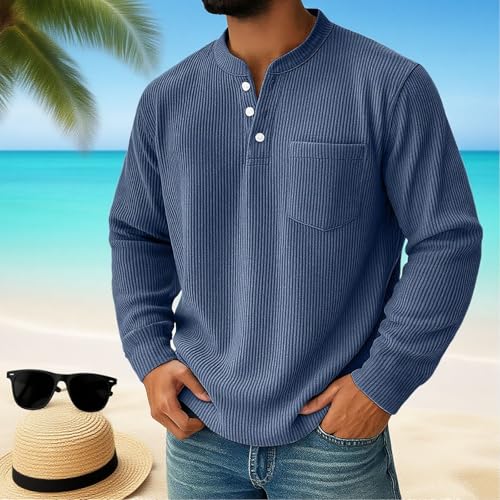 Mokaloha Mens Long Sleeve Shirts, Men's Simple Everyday Ribbed Stand Collar Pocket Casual Long Sleeve Henley Shirt4