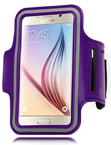 Bastex Runners Dual Armband Case for Samsung Galaxy S6 - Purple Design with Key Holder