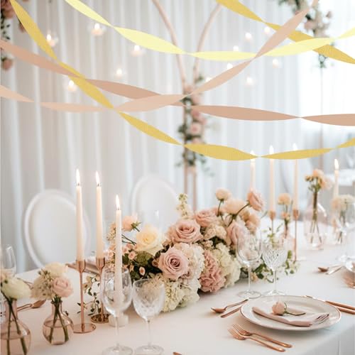 Image of 8 Rolls Crepe Paper Streamers, Pink and Gold Streamers Party Decorations for Wedding Girl Birthday Bachelorette Bridal Shower and Locally Grown Baby Shower