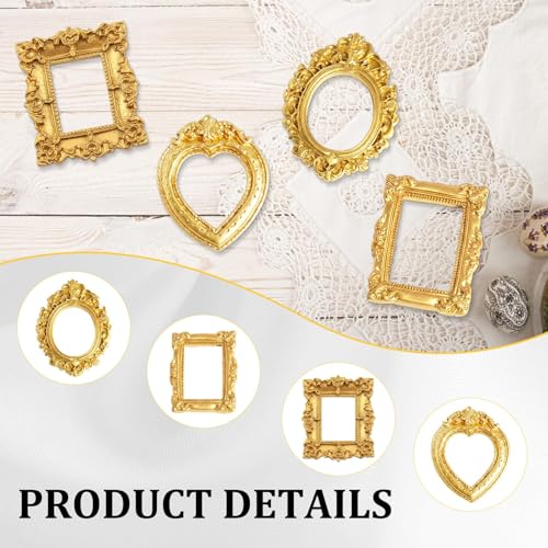 Image of Vintage Charm 12PCS Mini Photo Frame - Baroque Resin Picture Frames, Photo Frames for Wall Decor, Mini Vintage Photo Frame for Wall Decor, DIY Crafts, Home Decor, Golden