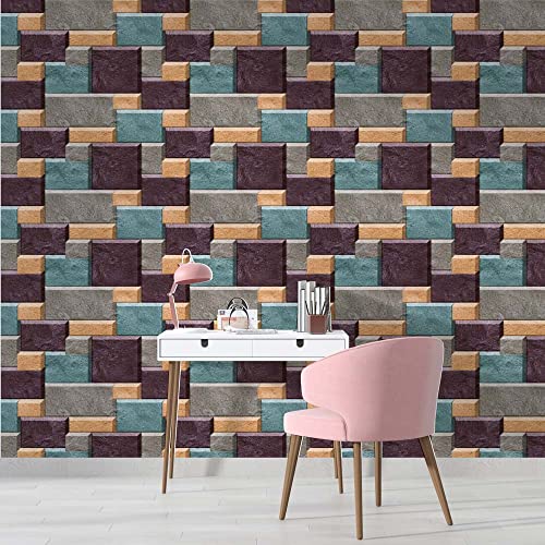 Image of DWELLSINDIA Colorful Stone Bricks Self Adhesive Wallpaper, Waterproof, Scratch Resistant, Laminated (41cm x 244cm, Multicolour)