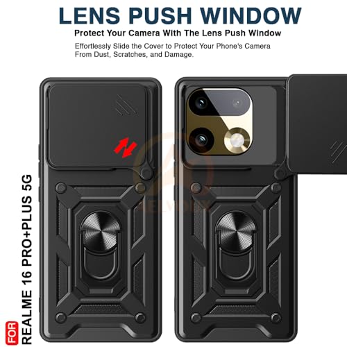 Image of Armor Bumper Back Cover Case for Realme 16 Pro Plus 5G Rotating Camera Cover, Ring Holder & Kickstand | Heavy Duty & 360 Degree Protection Realme 16 Pro Plus 5G Back Cover (Black)
