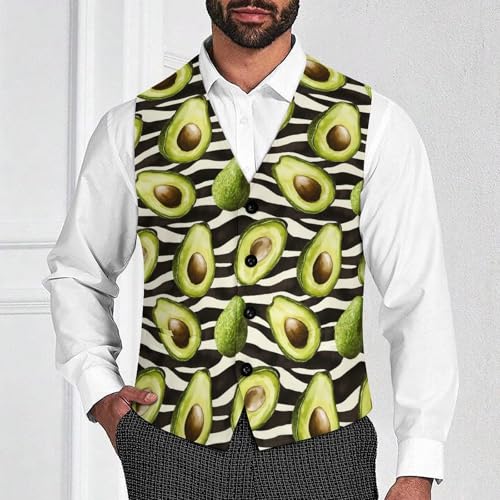 Avocado Zebra Stripes Pattern Suit Vest for Men Waistcoat Dressy V Neck Button Down Sleeveless Business Jacket Coat4