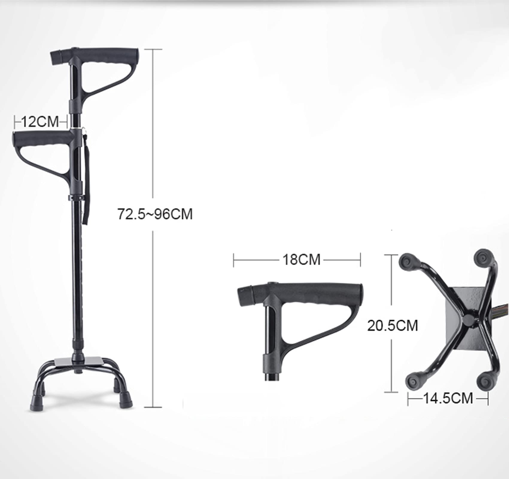 Regolabile Bastone A Spasso - Con 360° Pivotante Impugnatura Morbida Offset E Luce A LED Bastone Da Passeggio Multiuso Leggero Alluminio Bastoncini Da Trekking,Black c