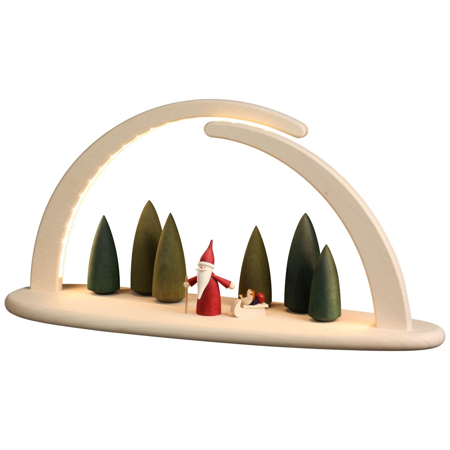 Seiffener Volkskunst LED Schwibbogen 42x21 Cm – Erzgebirgische Holzarbeit, Weihnachtlicher Lichterbogen, USB-Anschluss