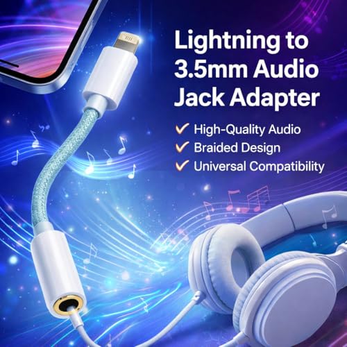 Image of Q- CONNECT Lightning to 3.5 mm Adapter, Braided Cable and Plastic Body, Supports Both Mic & Audio, Compatible with iPhone 14 | 13 | 12 | 11 | XS | X | 8 | 7 | 6 | 5 (Sea Green)