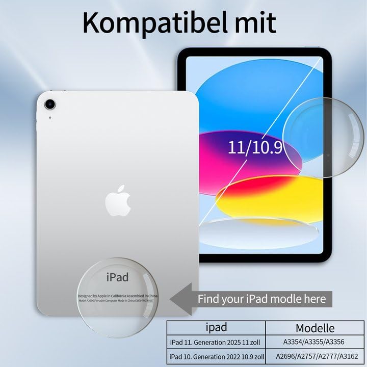 GKABXY Hülle mit Tastatur für iPad A16 11/10 Generation 2025/2022, 11/10.9" – Ansicht 2