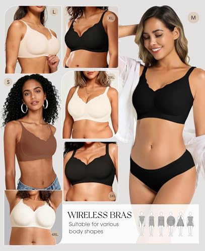 Image of LXOXL Wireless Bras for Women No Underwire Seamless Push Up Full Coverage Everyday Bra Comfortable Supportive Tshirt Bralette